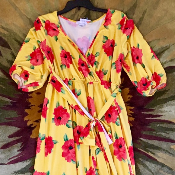 Yellow Spring Maxi Dress Floral 3/4 Sleeves 1X - Picture 7 of 7